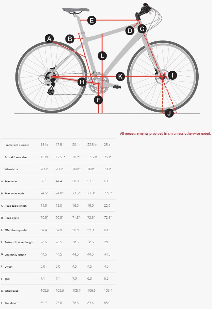 trek road bike frame size chart