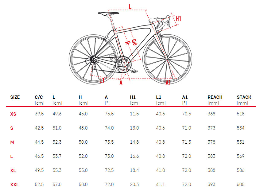 wilier road bike size chart