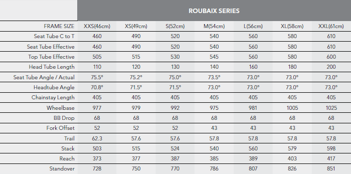 Fuji roubaix 2025 size chart