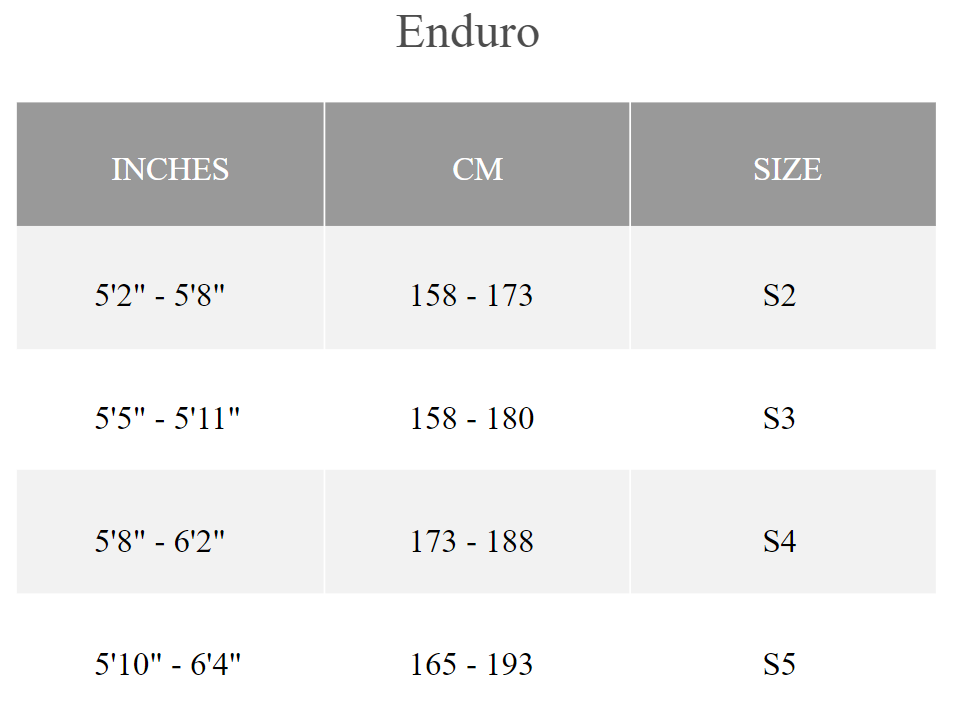 specialized enduro comp size chart