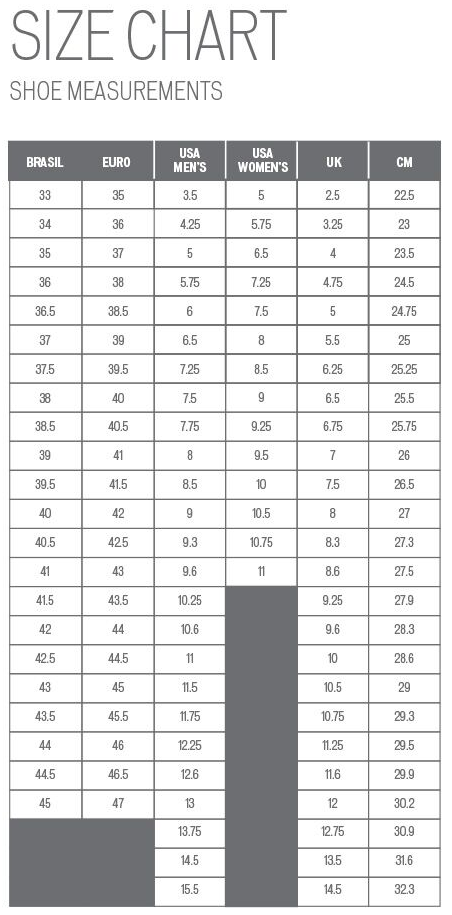 s works shoes size chart