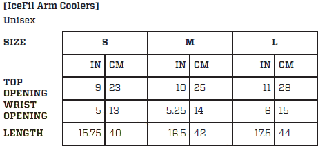 Zoot Arm Coolers Size Chart