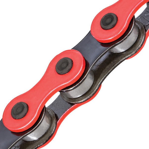 Red and black store bike chain