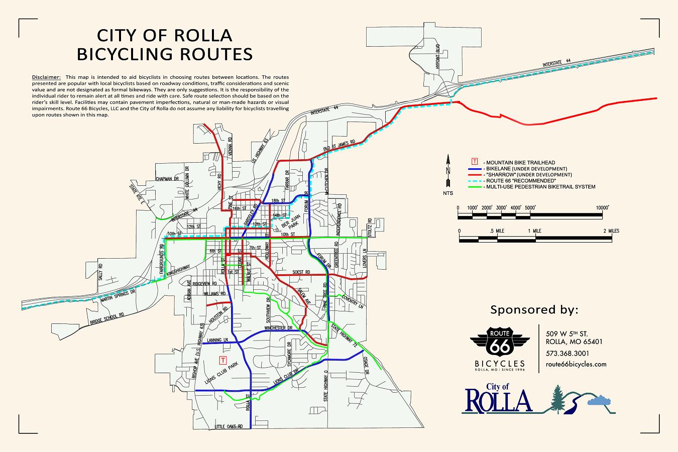 Rolla Mo Zoning Map Phelps County Missouri Bicycling Map - Route 66 Bicycles - Rolla, Mo  (573)368-3001