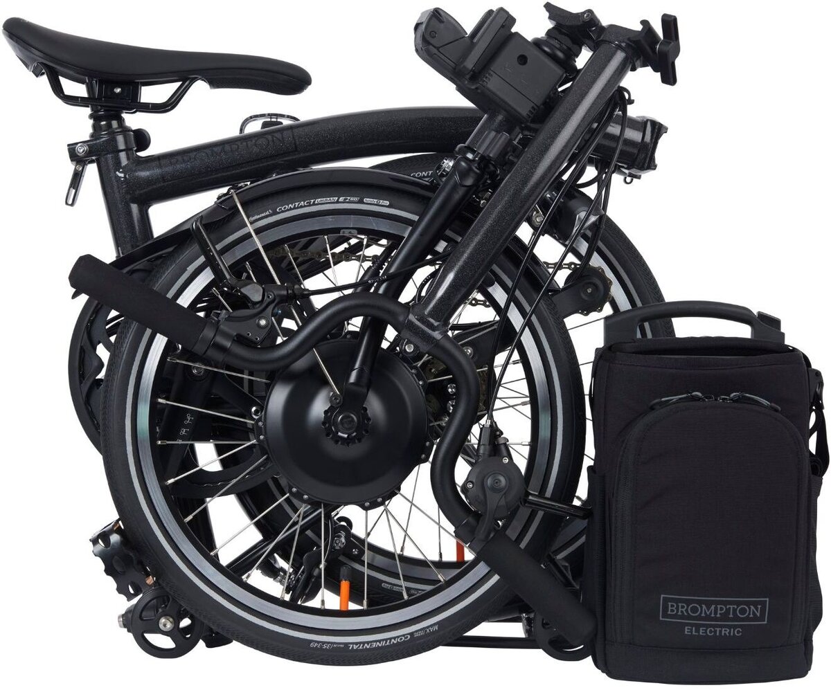 Brompton Electric P Line Urban with Roller Rack - Mid Handlebar - Midnight  Black Metallic - West Point Cycles
