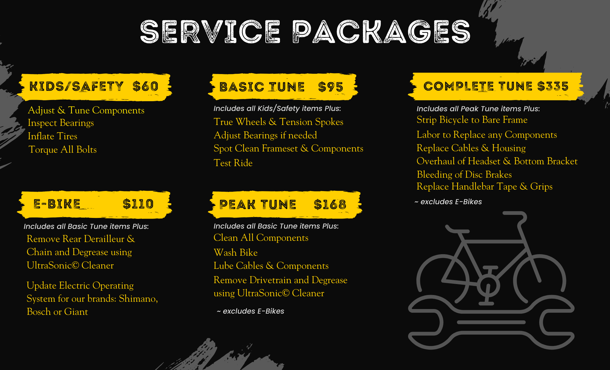 Bike shop service prices sale