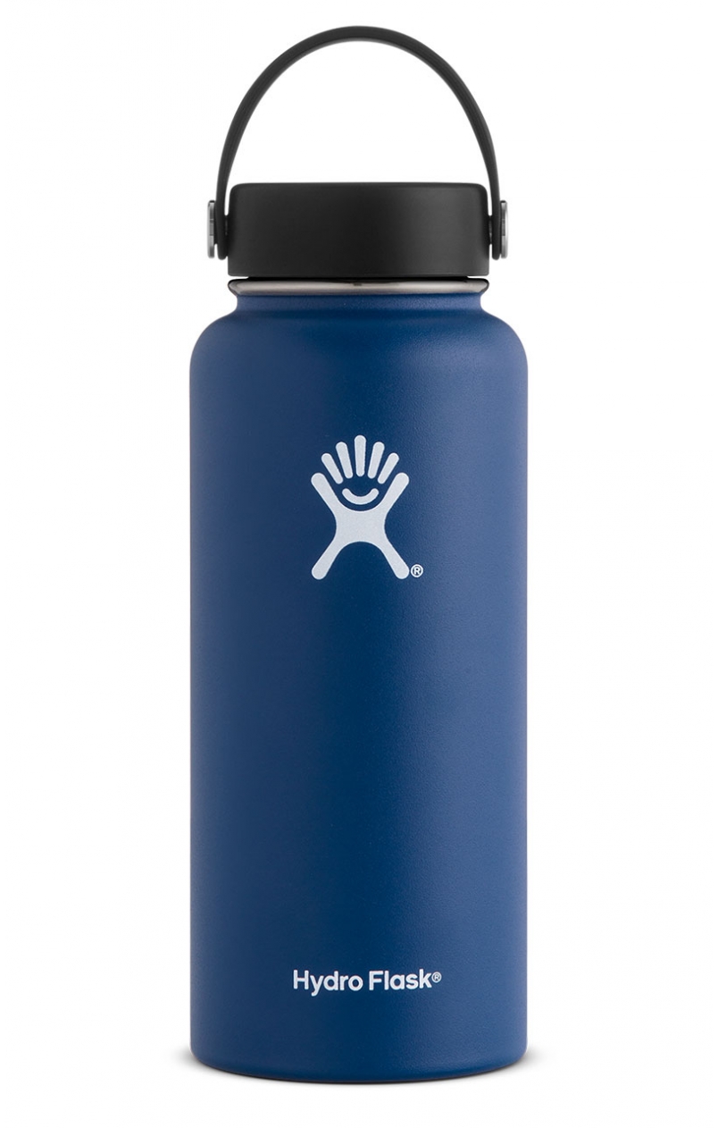 navy blue hydro flask with stickers
